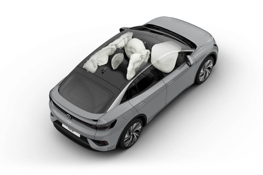 Das Airbag-System des ID.5 u.a. mit Kopf-, Center- und Seiten-Airbags.