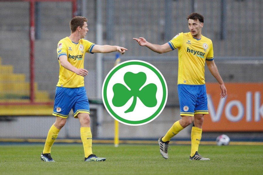 Lasse Schlüter (l.) und Doinik Wydra wollen mit Eintracht Braunschweig Aufstiegsaspirant Greuther Fürth ein Bein stellen.