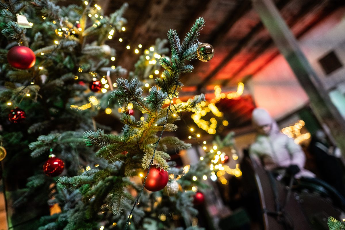 GeschmÃ¼ckter Weihnachtsbaum auf dem Weihnachtsmarkt