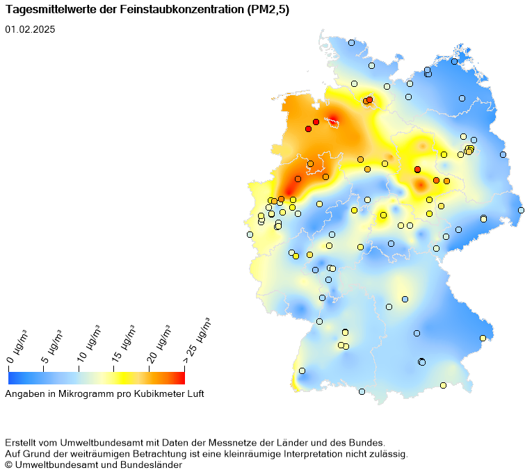 Grafik der Luftdaten vom Umweltbundesamt vom Donnerstag (1. Februar)